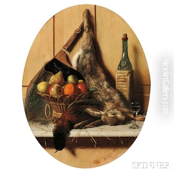 Still Life With Game, Fruit, And Wine Oil Painting by Oreste Costa