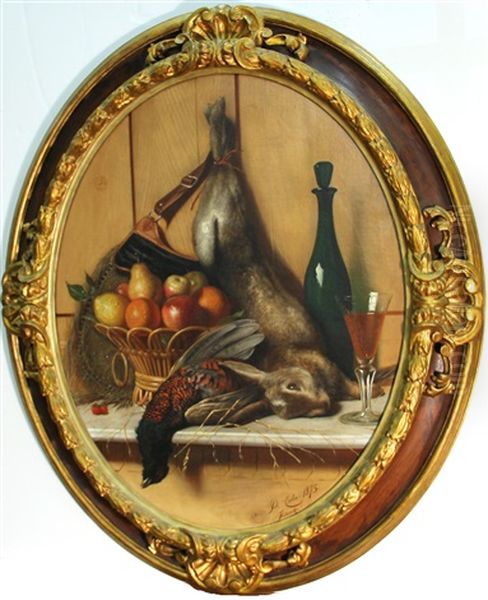 A Still Life With Fruit, Game And A Glass Of Wine Resting On A Ledge Oil Painting by Pietro Costa