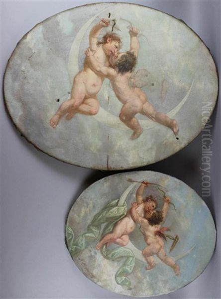 A Pair Of Putti, 1902 Oil Painting by Filippo Costaggini