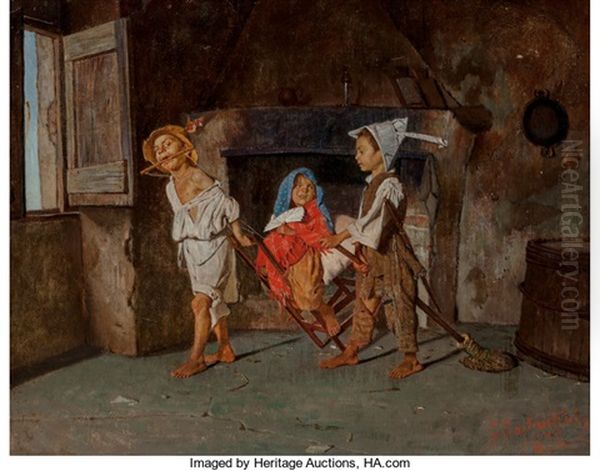 Neapolitan Children At Play Oil Painting by Giuseppe Costantini