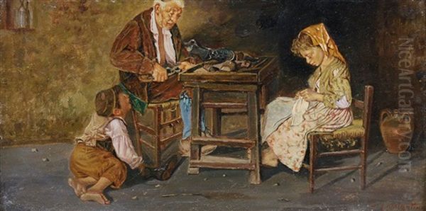 La Bottega Del Calzolaio Oil Painting by Giuseppe Costantini