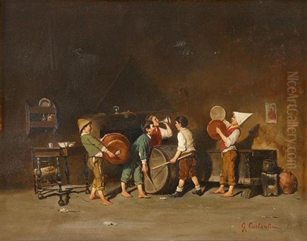 An Impromptu Concert Oil Painting by Giuseppe Costantini