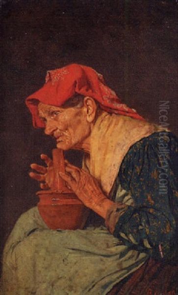 A Peasant Woman Oil Painting by Giuseppe Costantini