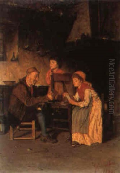 The Card Game Oil Painting by Giuseppe Costantini