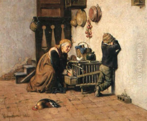 Genreszene In Kucheninterieur Oil Painting by Giuseppe Costantini