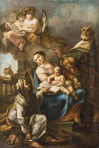 Madonna Mit Kind Und Bibel Zwischen Hl. Anna Und Hl. Joachim, Links Im Hintergrund Hl. Joseph Oil Painting by Placido Costanzi