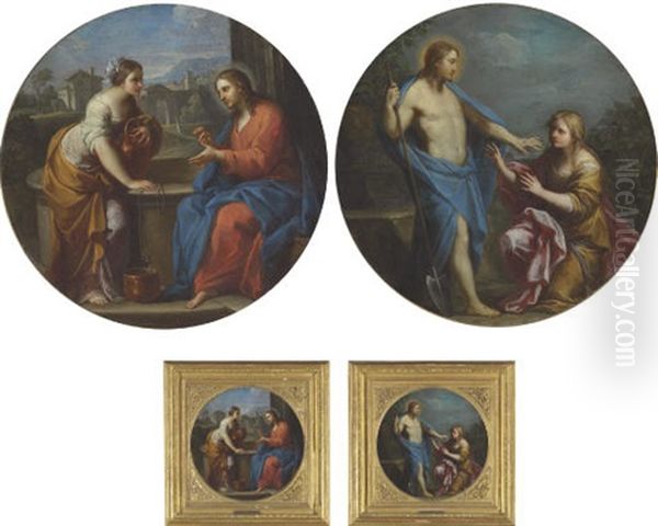 Christ And The Woman Of Samaria (+ Noli Me Tangere; Pair) Oil Painting by Placido Costanzi