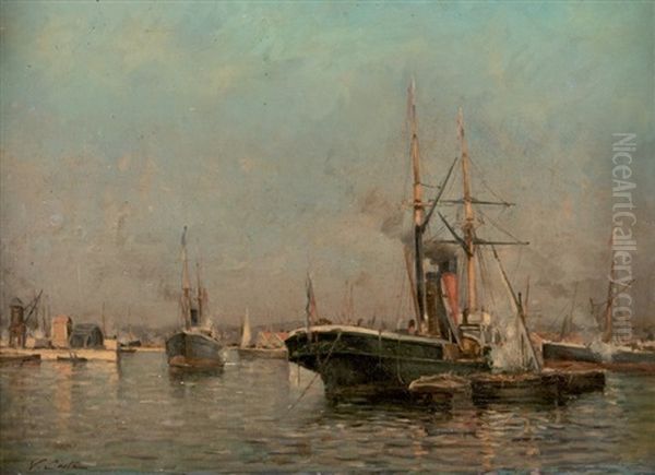 Bateaux Au Mouillage Dans Le Port Oil Painting by Victor Coste