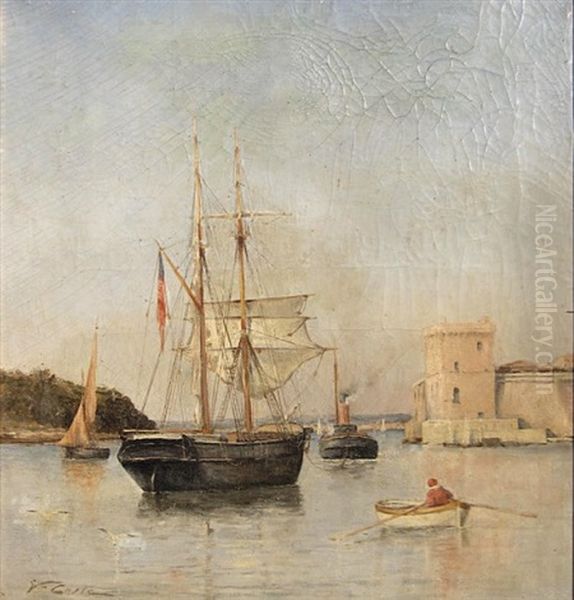 Voilier Americain Dans Un Port Du Midi Oil Painting by Victor Coste