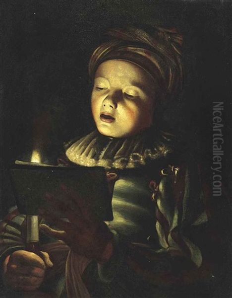 A Boy Singing By Candlelight Oil Painting by Adam de Coster