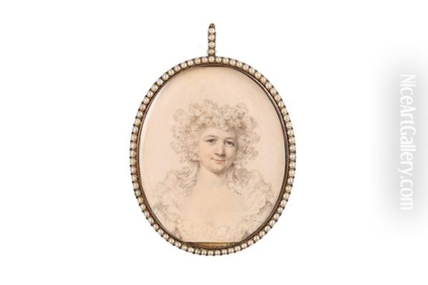 Portrait Miniature Of The Duchess Of Cumberland In White Dress With Frilled Collar Oil Painting by Richard Cosway