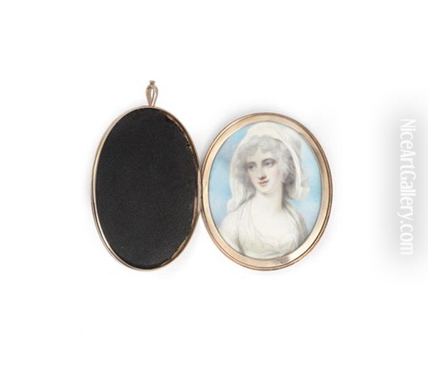 A Portrait Miniature Of A Lady Wearing A White Dress And Fichu by Richard Cosway