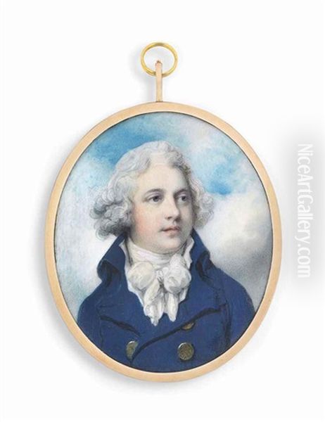 Richard Chetwynd, 5th Viscount Chetwynd Of Bearhaven, County Kerry (1757-1821) In Blue Coat With Brass Buttons, White Knotted Cravat, Powdered Hair Oil Painting by Richard Cosway