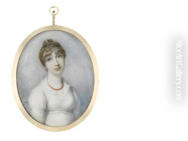 Lady Mary Henrietta Juliana Pelham Nee Osborne, Countess Of Chichester (1776-1862), Wearing White Dress With Frilled Collar, Coral Beaded Necklace, Her Brown Hair Upswept by Richard Cosway