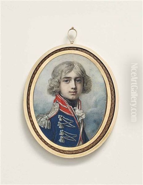 Charles Francis Plowden (1781-1800), In The Uniform Of The 5th Regiment Of Foot (northumberland Fusiliers), Blue Coat With Red Collar... Oil Painting by Richard Cosway