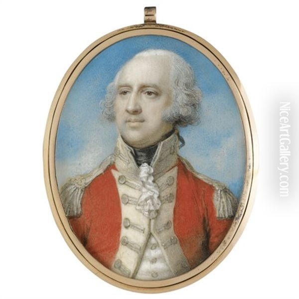 Portrait Of An Officer Wearing A Red Uniform With Cream Facing And Silver Lace Oil Painting by Richard Cosway