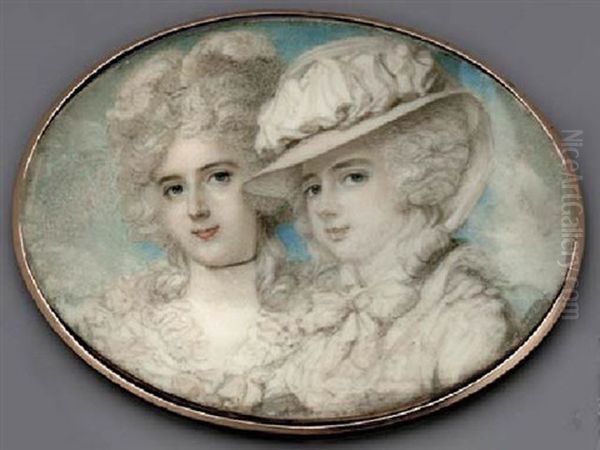 The Waldegrave Sisters: Lady Anna Horatia And Lady Charlotte Maria, Wearing White Dresses With Frilled Collar And Bows At Corsage Oil Painting by Richard Cosway