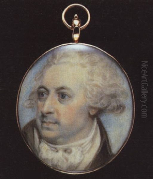 A Self-portrait In Old Age, With Short Powdered Hair, Wearing Brown Coat, White Waistcoat And Cravat Oil Painting by Richard Cosway