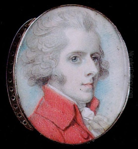 A Gentleman With Powdered Hair Wearing Red Coat And White Cravat Oil Painting by Richard Cosway