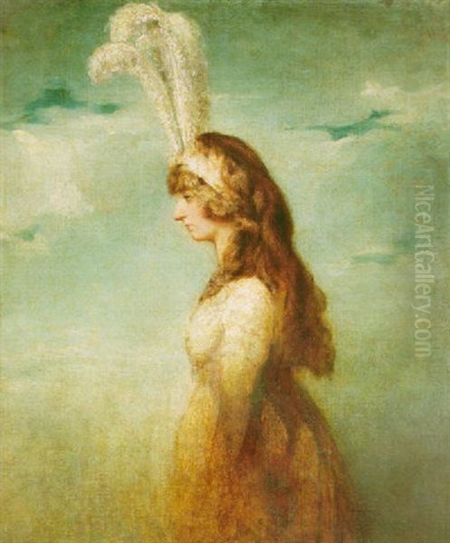 Portrait Of A Lady Wearing A White Dress And Ostrich Feather Headdress Oil Painting by Richard Cosway