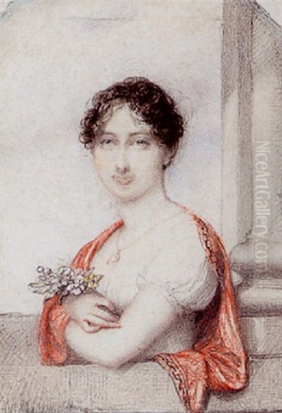 Lady Mary Osborne, Wearing Decollete White Dress, Red Shawl Draped Over Her Shoulders Oil Painting by Richard Cosway