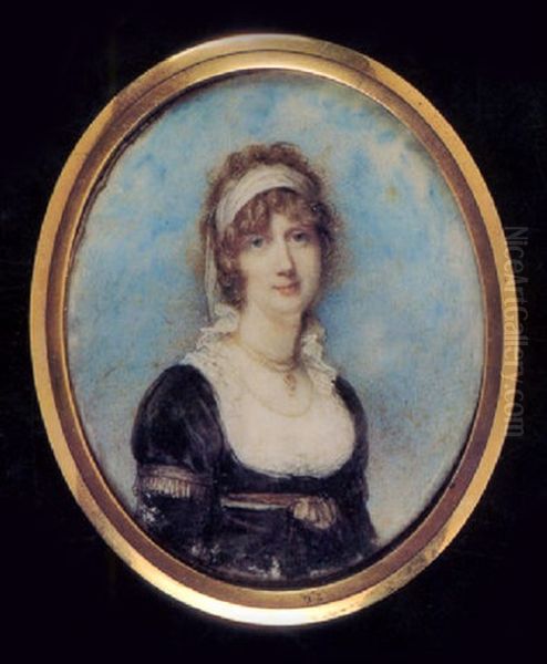 Anne, Marchioness Of Townshend, In Black Dress Trimmed With Gold Ribbons, White Frilled Underslip And White Bandeau Oil Painting by Richard Cosway