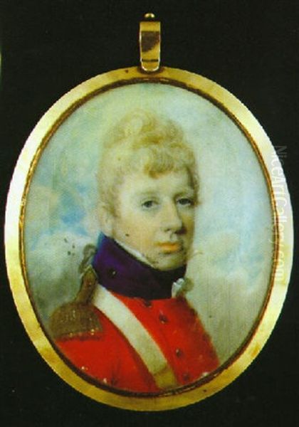 A Portrait Of John Mackintosh In Red Uniform With Gold Epaulettes And White Crossbelt, Blue Collar And White Shirt Oil Painting by Richard Cosway