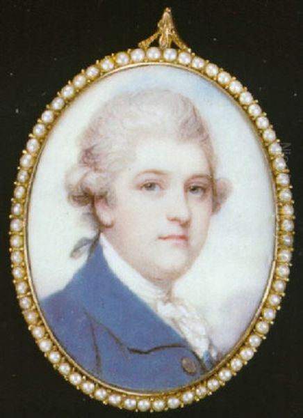 A Gentleman, In Blue Coat With Gold Buttons And Frilled White Cravat Oil Painting by Richard Cosway