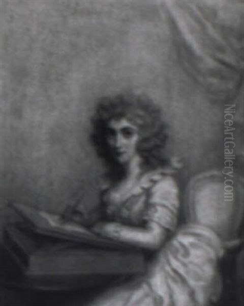 Portrait Of A Lady Seated At A Table Writing A Letter (maria Cosway?) Oil Painting by Richard Cosway