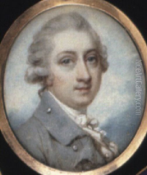 Portrait Of A Gentleman Wearing A Grey Coat And Knotted White Cravat Oil Painting by Richard Cosway