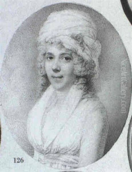 A Lady With Powdered Hair, Wearing White Dress And Matching Turban Oil Painting by Richard Cosway