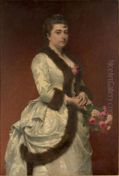 Femme Au Bouquet De Roses Oil Painting by Pierre Auguste Cot