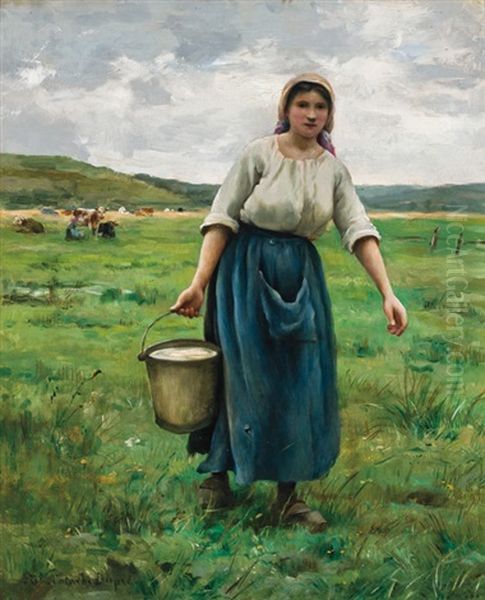 The Milkmaid Oil Painting by Therese Marthe Francoise Cotard-Dupre