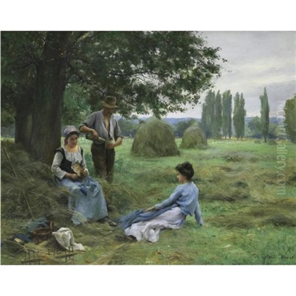 Reapers Resting Oil Painting by Therese Marthe Francoise Cotard-Dupre