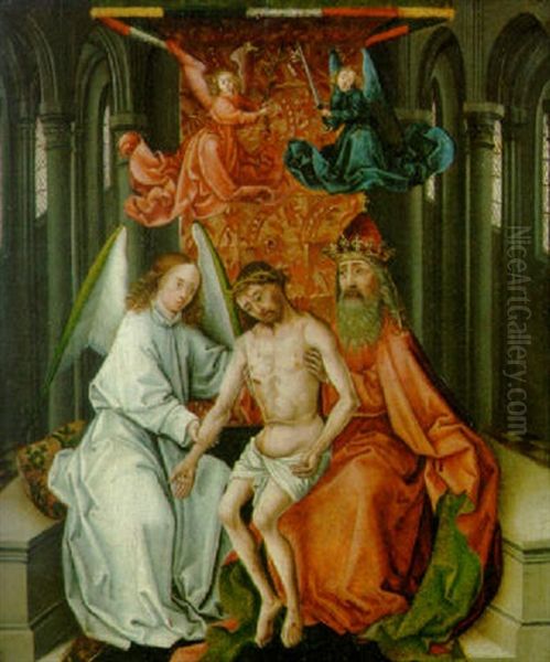 The Risen Christ Held By An Angel And God The Father Oil Painting by Colijn de Coter