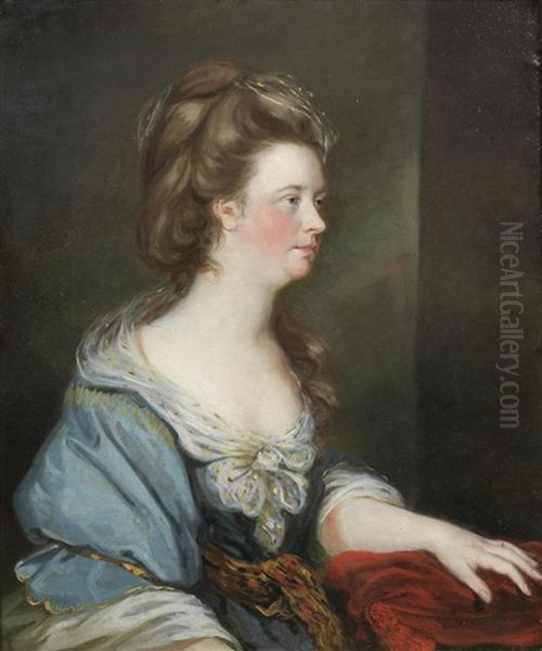 Portrait Of A Lady, Traditionally Identified As Lady Holmes, Half-length, In A Red Dress Oil Painting by Francis Cotes