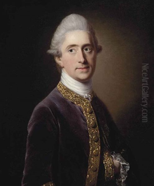 Portrait Of Henry David Erskine, 10th Earl Of Buchan (1710-1767), Half-length, In A Gold-embroidered Purple Coat Oil Painting by Francis Cotes