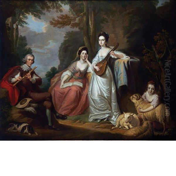 The Burdett Family In A Landscape Oil Painting by Francis Cotes