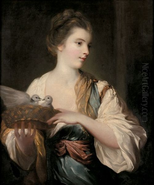 Portrait Of Kitty Fisher With Two Doves Oil Painting by Francis Cotes