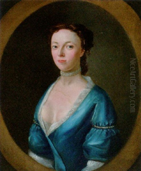 Portrat Of A Lady In A Blue Dress With Lace Trim Oil Painting by Francis Cotes