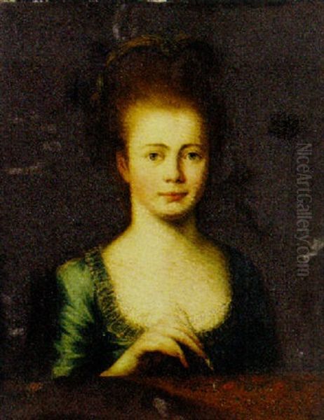 Portrait Of Miss Edgar Doing Embroidery Oil Painting by Francis Cotes