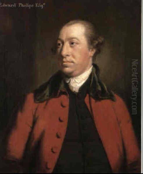 Portrait Of Edward Phelips Half Length Wearing A Red Coat   With Green Velvet Collar And Green Waistcoat Oil Painting by Francis Cotes