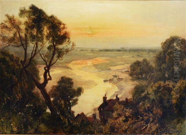 Canvey Island - Mouth Of The Thames - Sunset Oil Painting by Frederick George Cotman