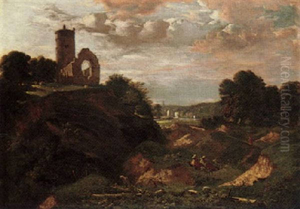 Landscape With Whitlingham Church And A Distant View Of Norwich Cathedral Oil Painting by John Joseph Cotman