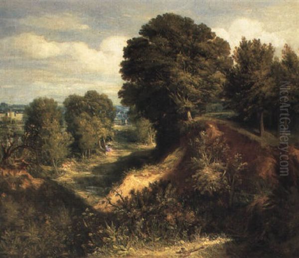 Wooded Landscape Oil Painting by John Joseph Cotman