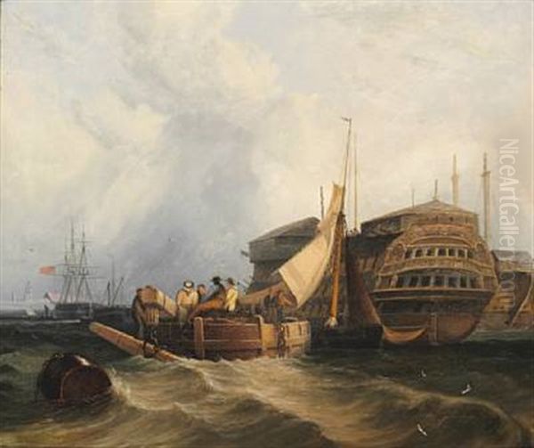 Harbour Scene Oil Painting by John Sell Cotman