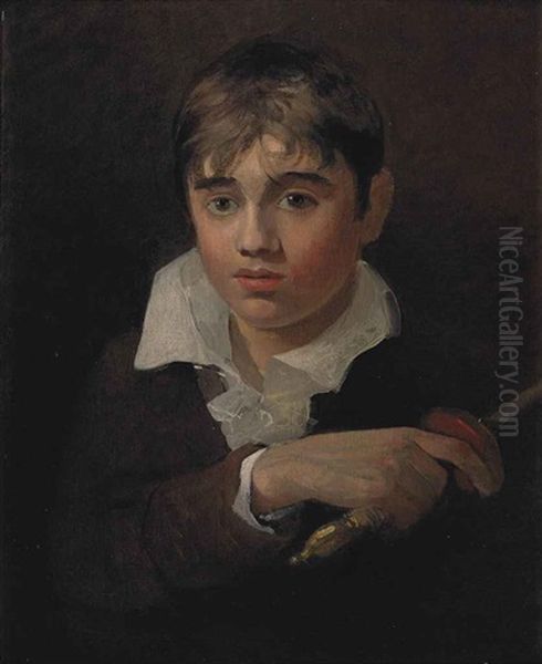 Portrait Of A Boy, Believed To Be The Artist's Youngest Brother Henry, As Young Norval, Bust-length, In A Dark Jacket And White Shirt, Holding A Sword Oil Painting by John Sell Cotman