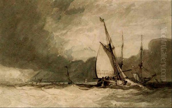 Shipping Off The Coast Oil Painting by John Sell Cotman