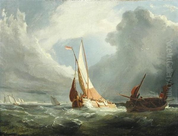 A Dutch Galliot Running Into Port Oil Painting by Miles Edmund Cotman