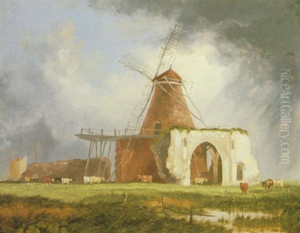 Landscape With St. Benet's Abbey, Near Norwich Oil Painting by Miles Edmund Cotman